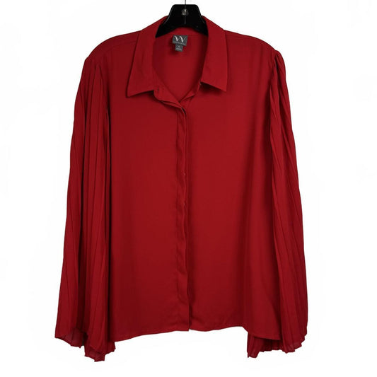 Worthington Red Long Sleeve Button Up Blouse Women Size XL