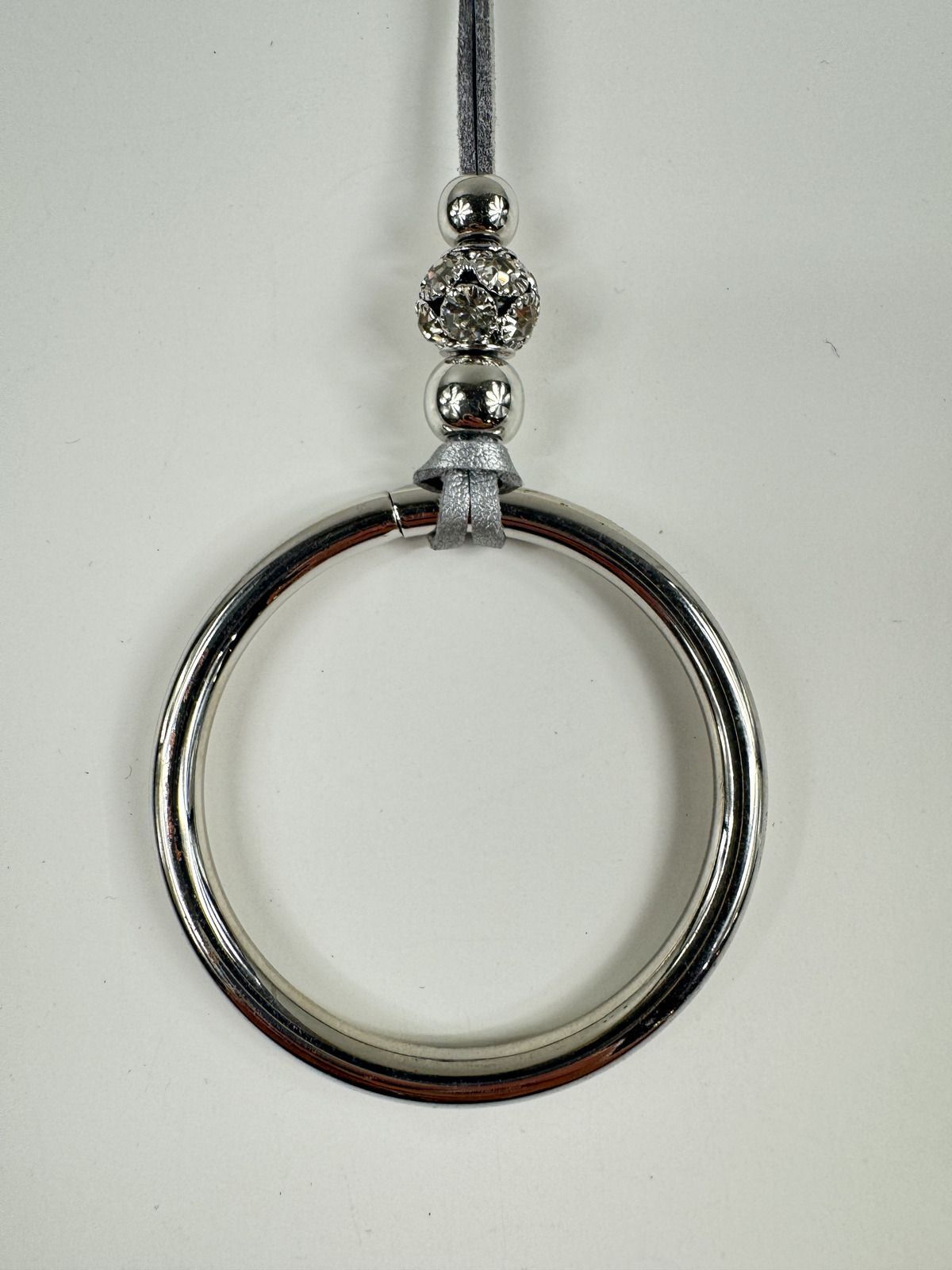 Fashion Jewelry Silver Toned Beads & Hoop On Faux Leather Cord Women's Necklace
