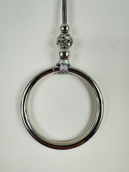 Fashion Jewelry Silver Toned Beads & Hoop On Faux Leather Cord Women's Necklace