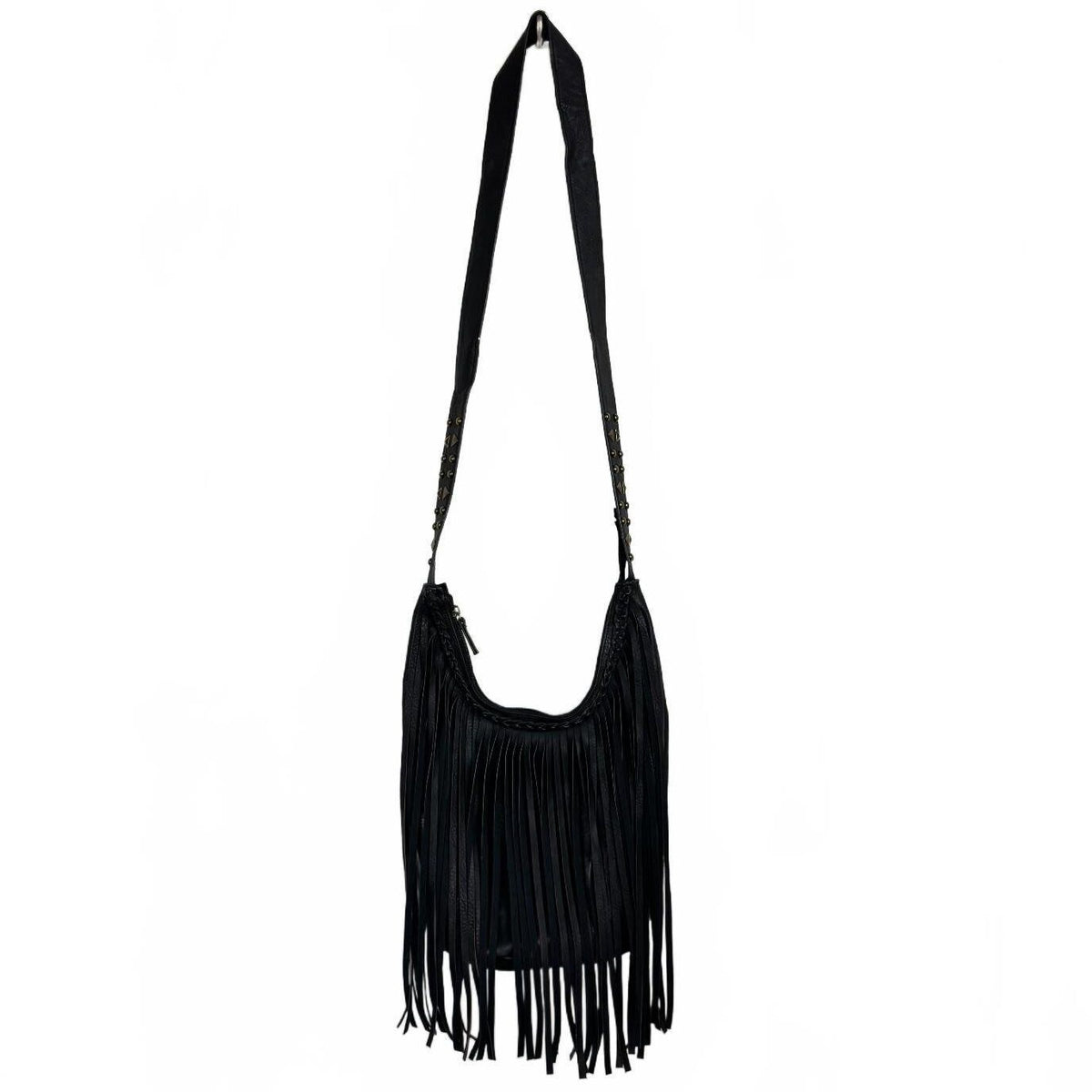 Arizona Black fringe crossbody copper hardware