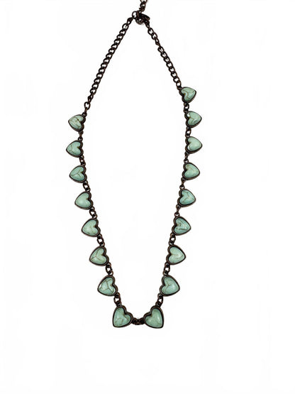 Fashion Jewelry Brass Toned Chain with Turquoise Heart Stones Women's Necklace