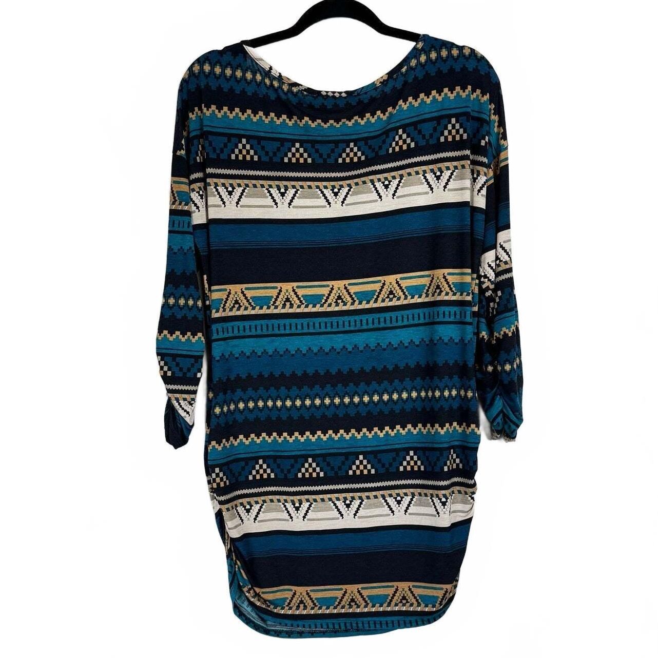Color Swatch Blue and Beige Long Sleeve Women's Blouse