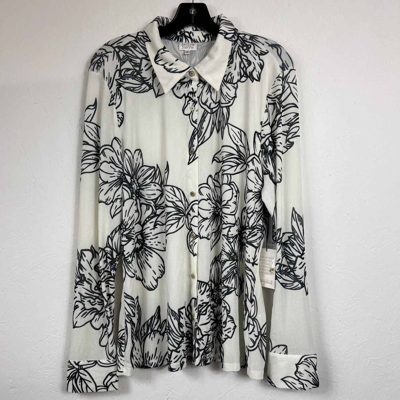 Jaclyn Smith Cream Long Sleeve Button Up Blouse Women's Size XL