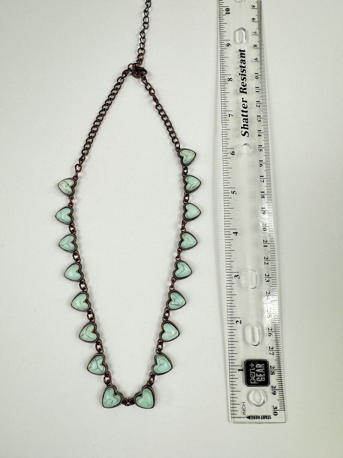 Fashion Jewelry Brass Toned Chain with Turquoise Heart Stones Women's Necklace