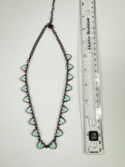 Fashion Jewelry Brass Toned Chain with Turquoise Heart Stones Women's Necklace
