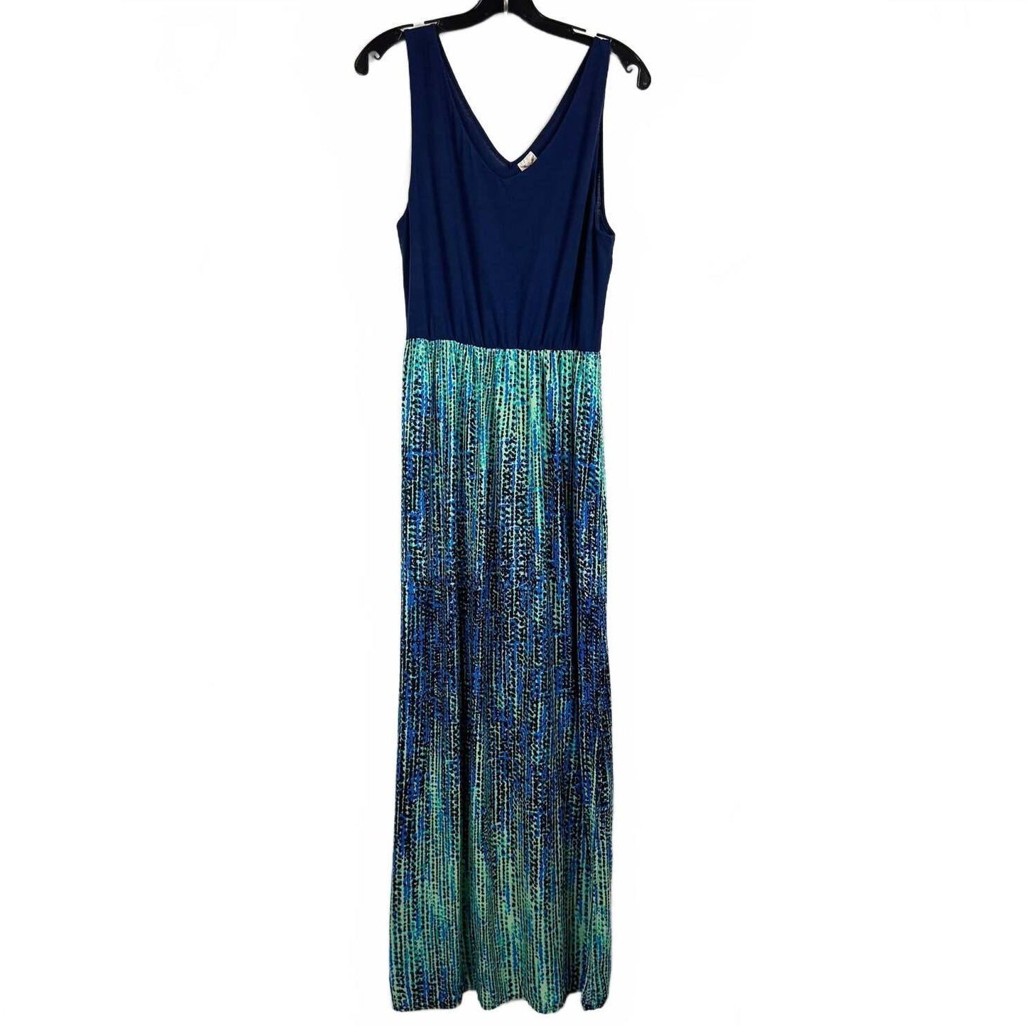 Faded Glory Blue and Green Sleeveless Maxi Dress Women's Size Large