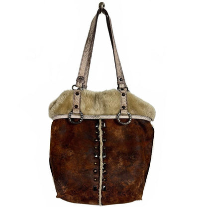 Vintage Guess Brown leather Shoulder bag silver hardware