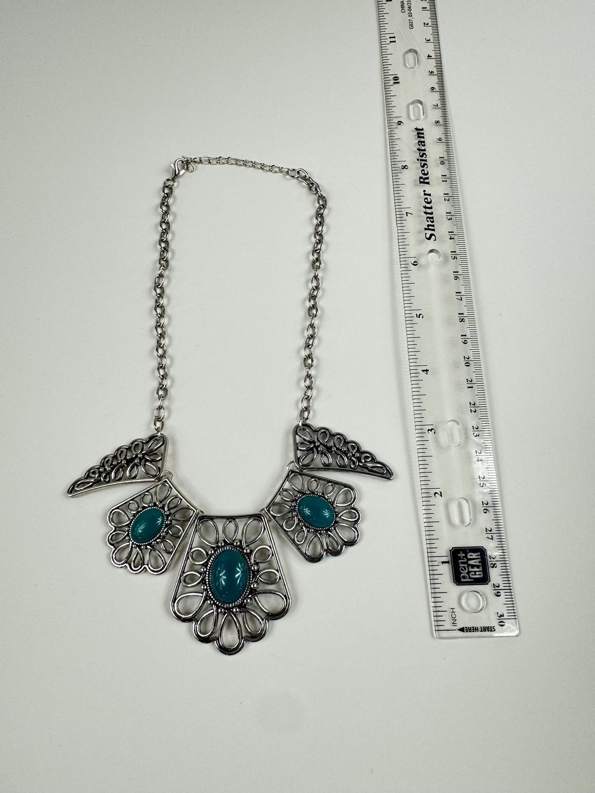 Fashion Jewelry Silver & Turquoise Toned Women's Necklace