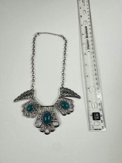 Fashion Jewelry Silver & Turquoise Toned Women's Necklace