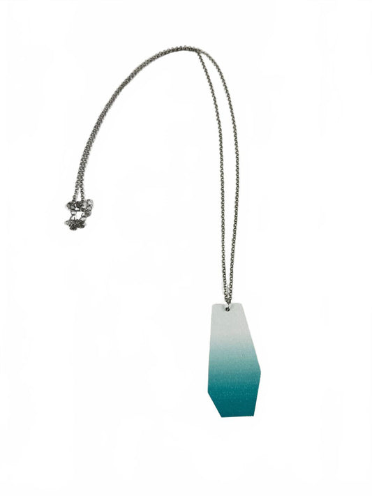 Fashion Jewelry White & Blue Wooden Pendant Silver Toned Chain Women's Necklace