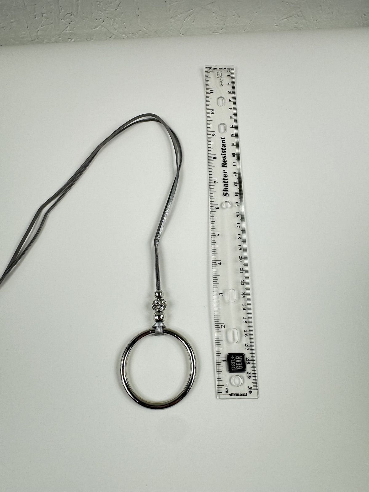 Fashion Jewelry Silver Toned Beads & Hoop On Faux Leather Cord Women's Necklace