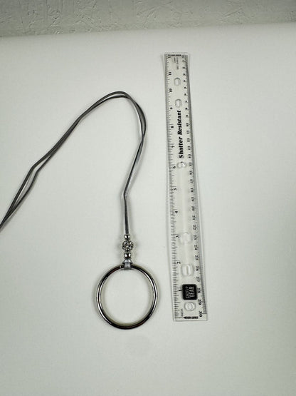 Fashion Jewelry Silver Toned Beads & Hoop On Faux Leather Cord Women's Necklace