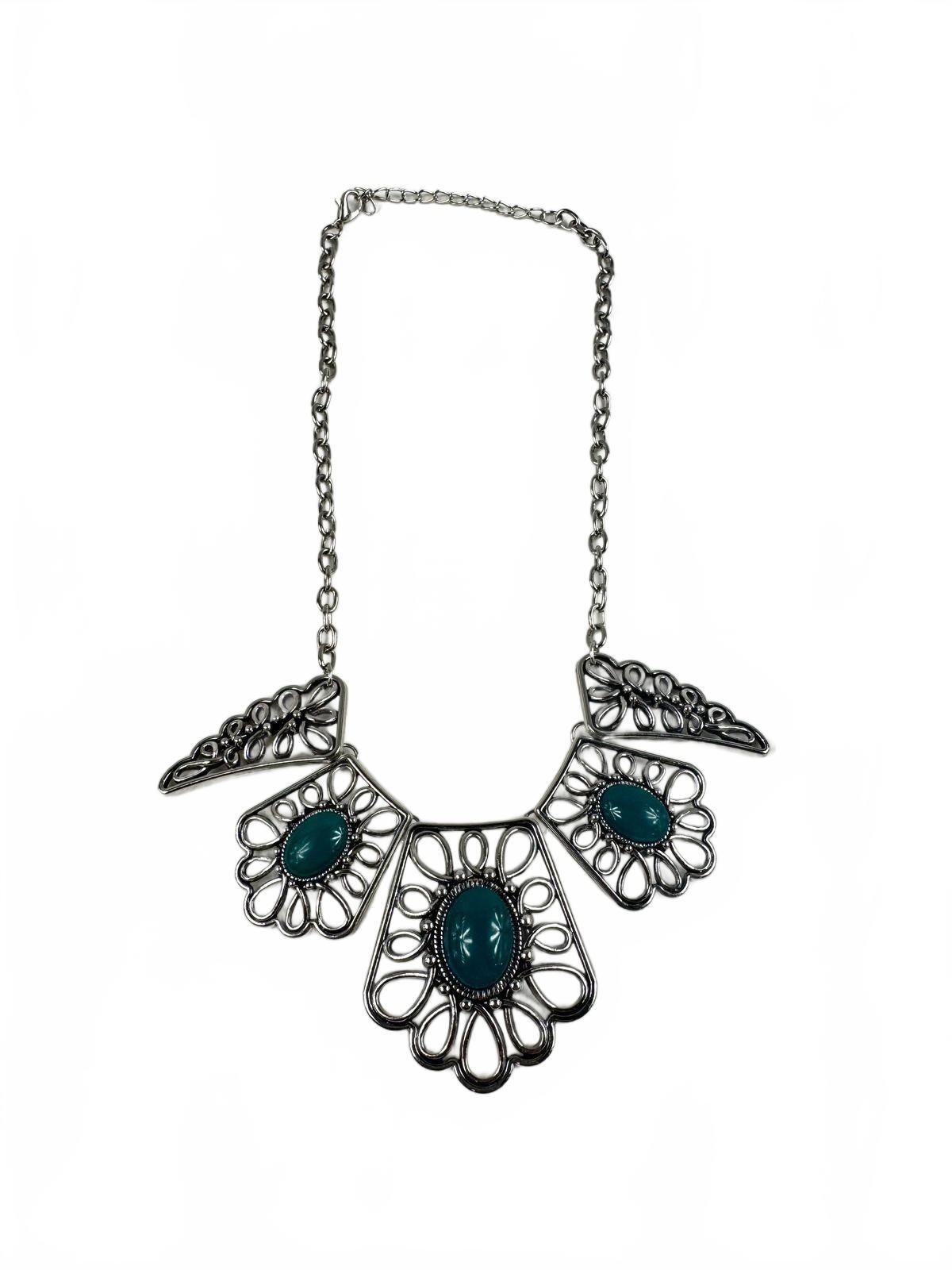 Fashion Jewelry Silver & Turquoise Toned Women's Necklace