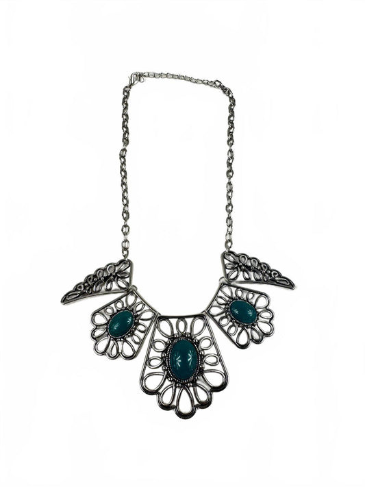 Fashion Jewelry Silver & Turquoise Toned Women's Necklace