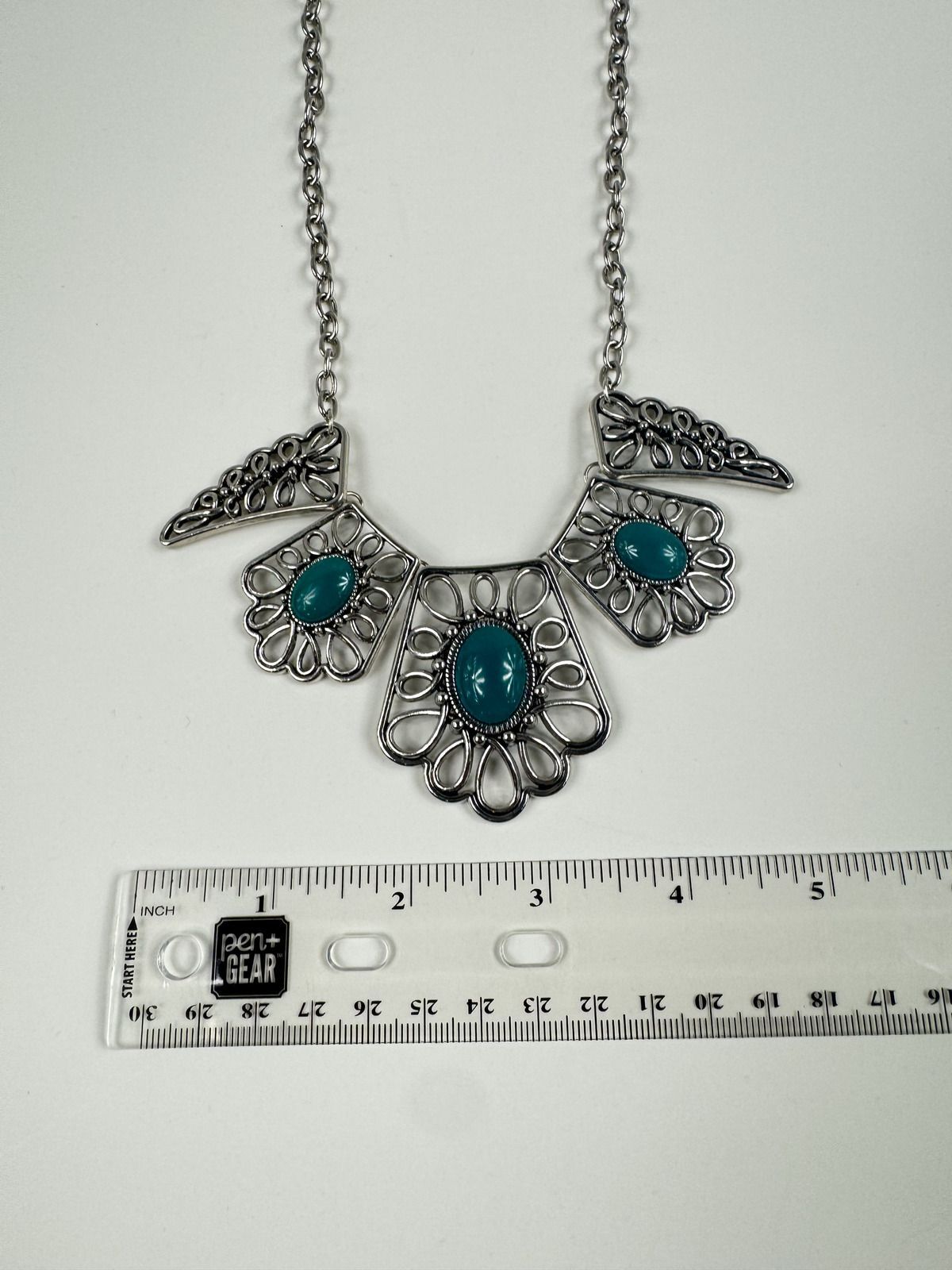 Fashion Jewelry Silver & Turquoise Toned Women's Necklace