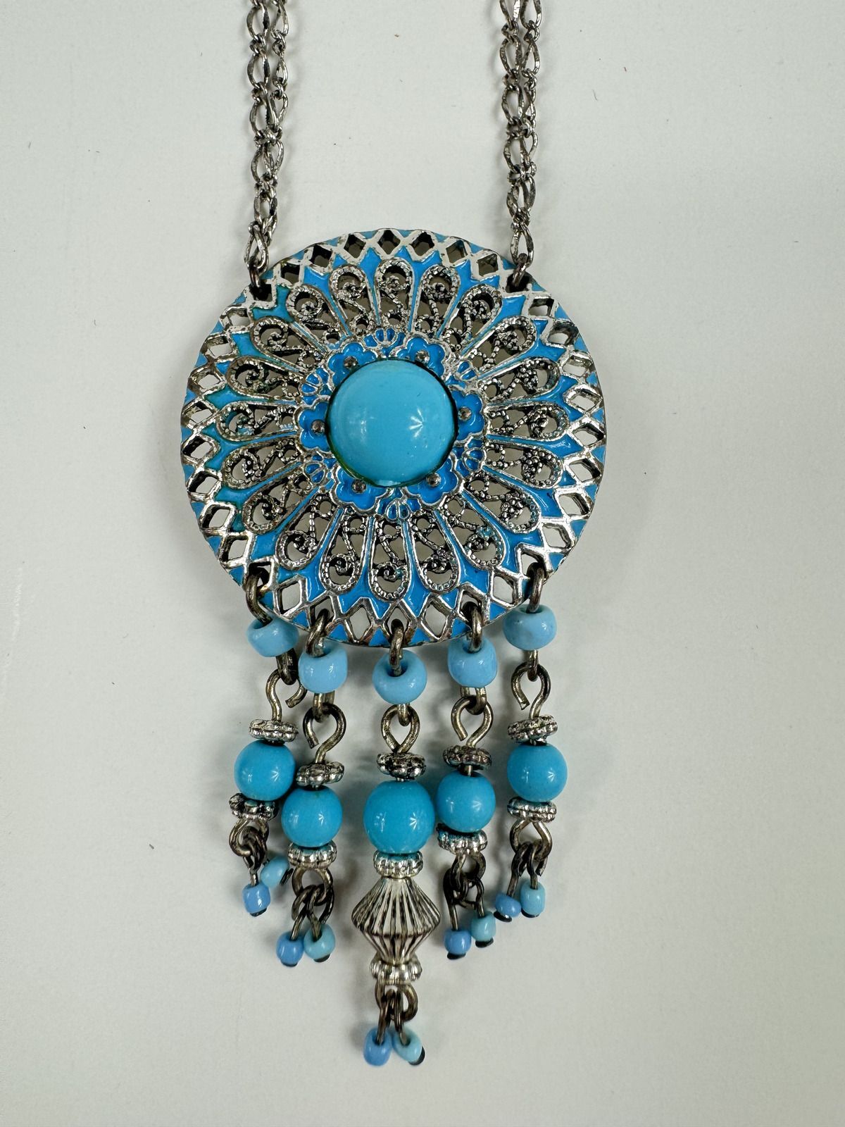 Fashion Jewelry Silver & Turquoise Dream Catcher Dual Chain Women's Necklace