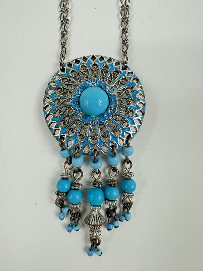 Fashion Jewelry Silver & Turquoise Dream Catcher Dual Chain Women's Necklace