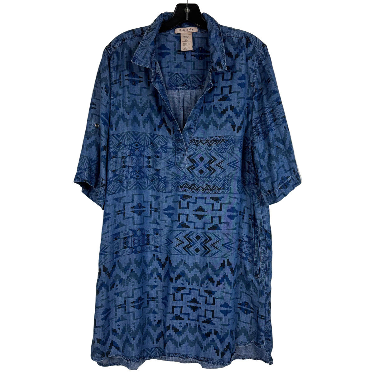 Philosophy Aztec Print Chambray Shirt Dress Blue XXL - Image 1