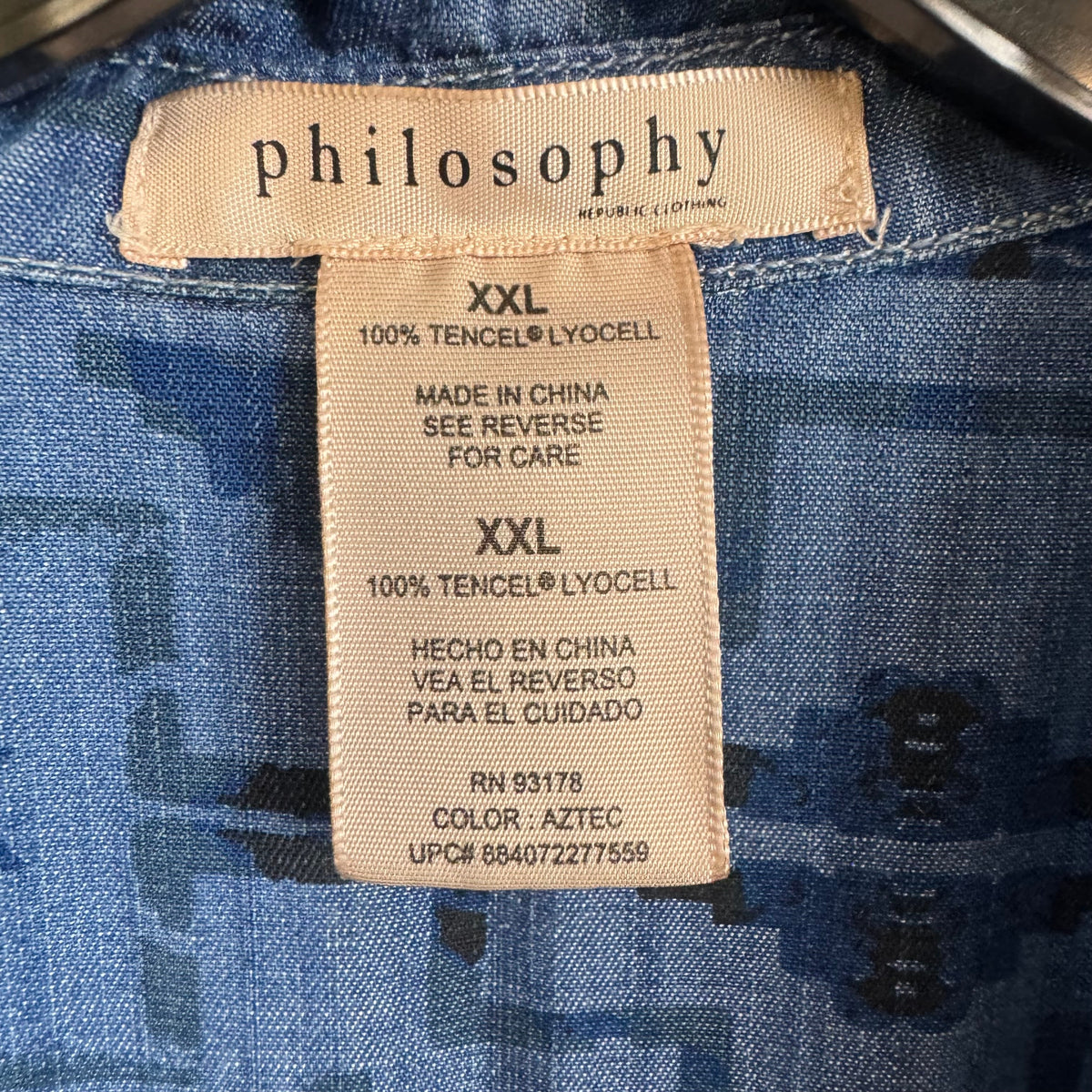 Philosophy Aztec Print Chambray Shirt Dress Blue XXL - Image 3