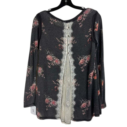 Rewind Small Gray Long Sleeve Blouse Floral Lace - Image 2