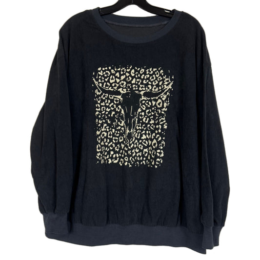Boho Cow Skull Leopard Print Sweatshirt Women's Long Sleeve Pullover Size 2X - Image 1