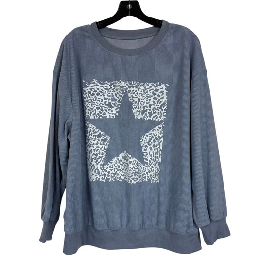 Gray Leopard Star Print Oversized Sweatshirt Ribbed Drop Shoulder Size 1XL - Image 1