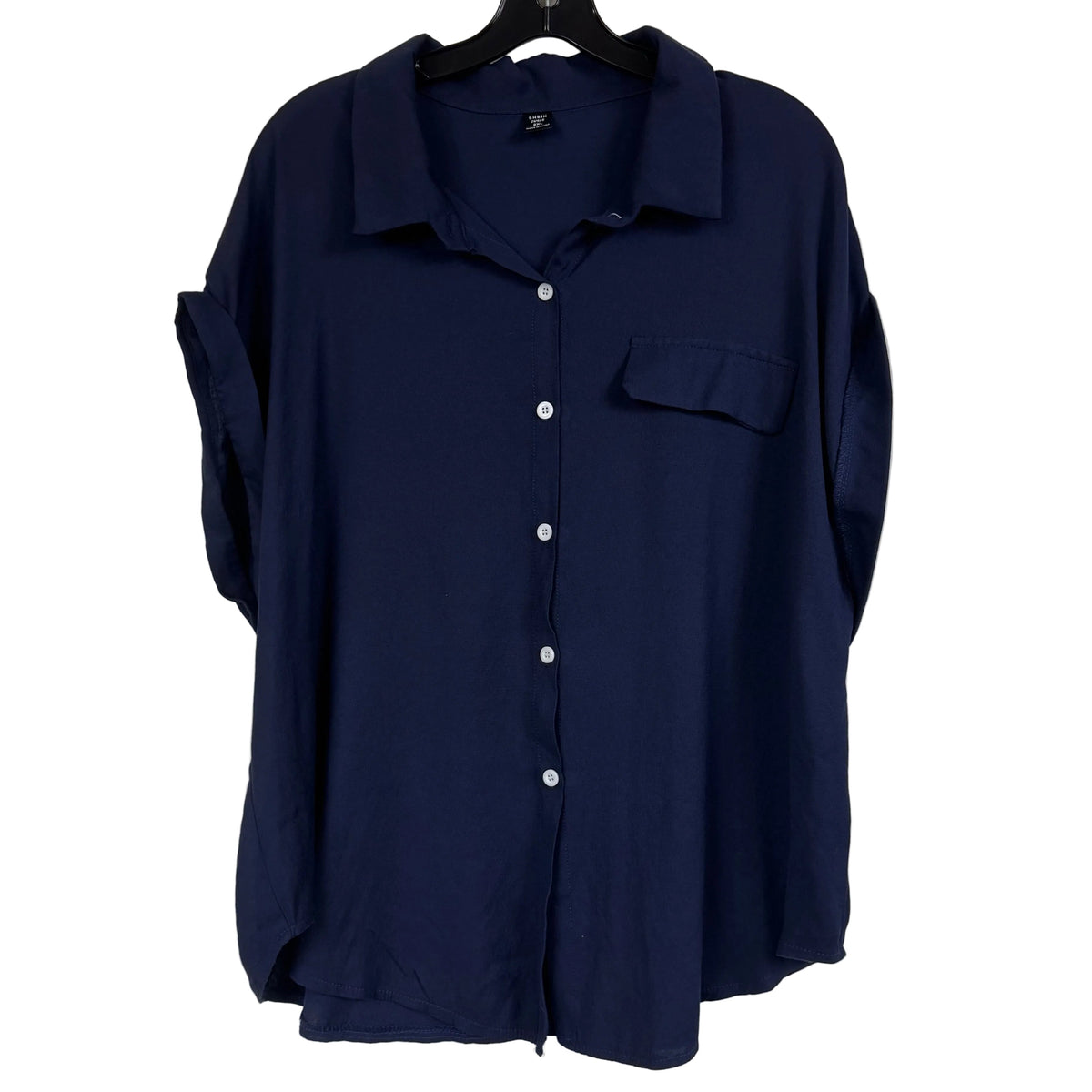 Shein Curve 2XL Navy Blue Button-Up Shirt Blouse Chest Pocket - Image 1