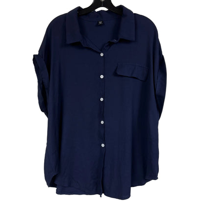 Shein Curve 2XL Navy Blue Button-Up Shirt Blouse Chest Pocket - Image 1