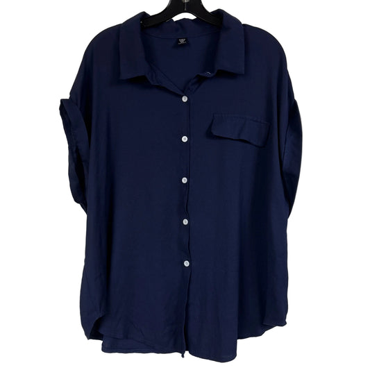 Shein Curve 2XL Navy Blue Button-Up Shirt Blouse Chest Pocket - Image 1