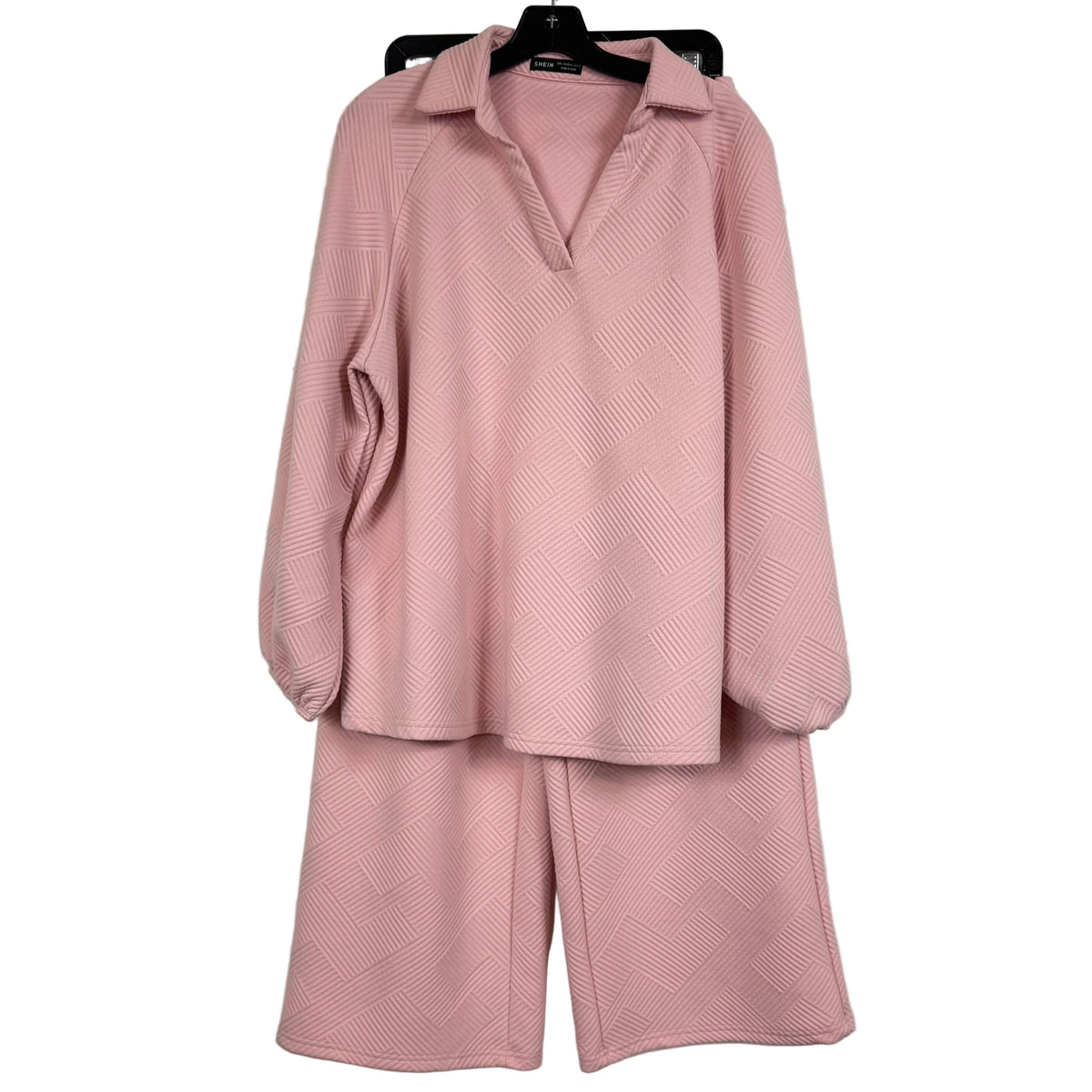 Shein Loungewear Set L Pink Textured Long Sleeve - Image 1