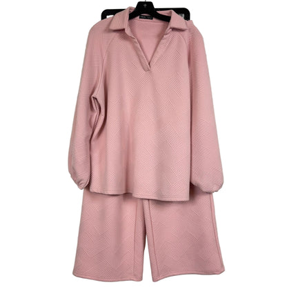 Shein Loungewear Set L Pink Textured Long Sleeve - Image 1