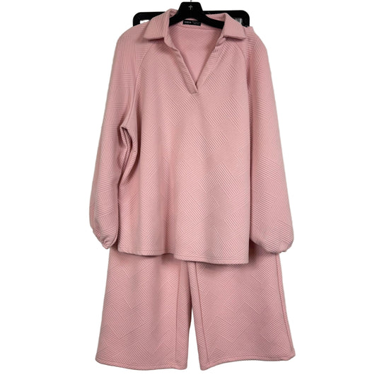 Shein Loungewear Set L Pink Textured Long Sleeve - Image 1