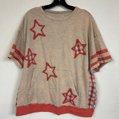 SHEIN Bohemela BOHO Beige Orange Plaid Patchwork Star Top Size Large - Image 1