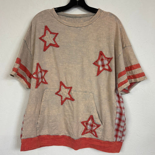 SHEIN Bohemela BOHO Beige Orange Plaid Patchwork Star Top Size Large - Image 1