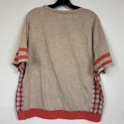SHEIN Bohemela BOHO Beige Orange Plaid Patchwork Star Top Size Large - Image 2