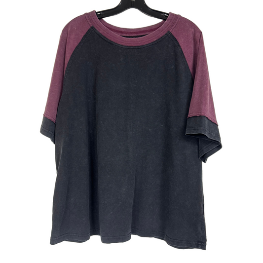SHEIN Curve Raglan Sleeve Colorblock Black & Burgendy Women's T-Shirt 1XL - Image 1