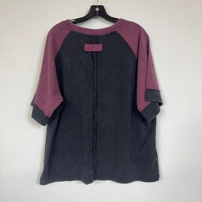 SHEIN Curve Raglan Sleeve Colorblock Black & Burgendy Women's T-Shirt 1XL - Image 2