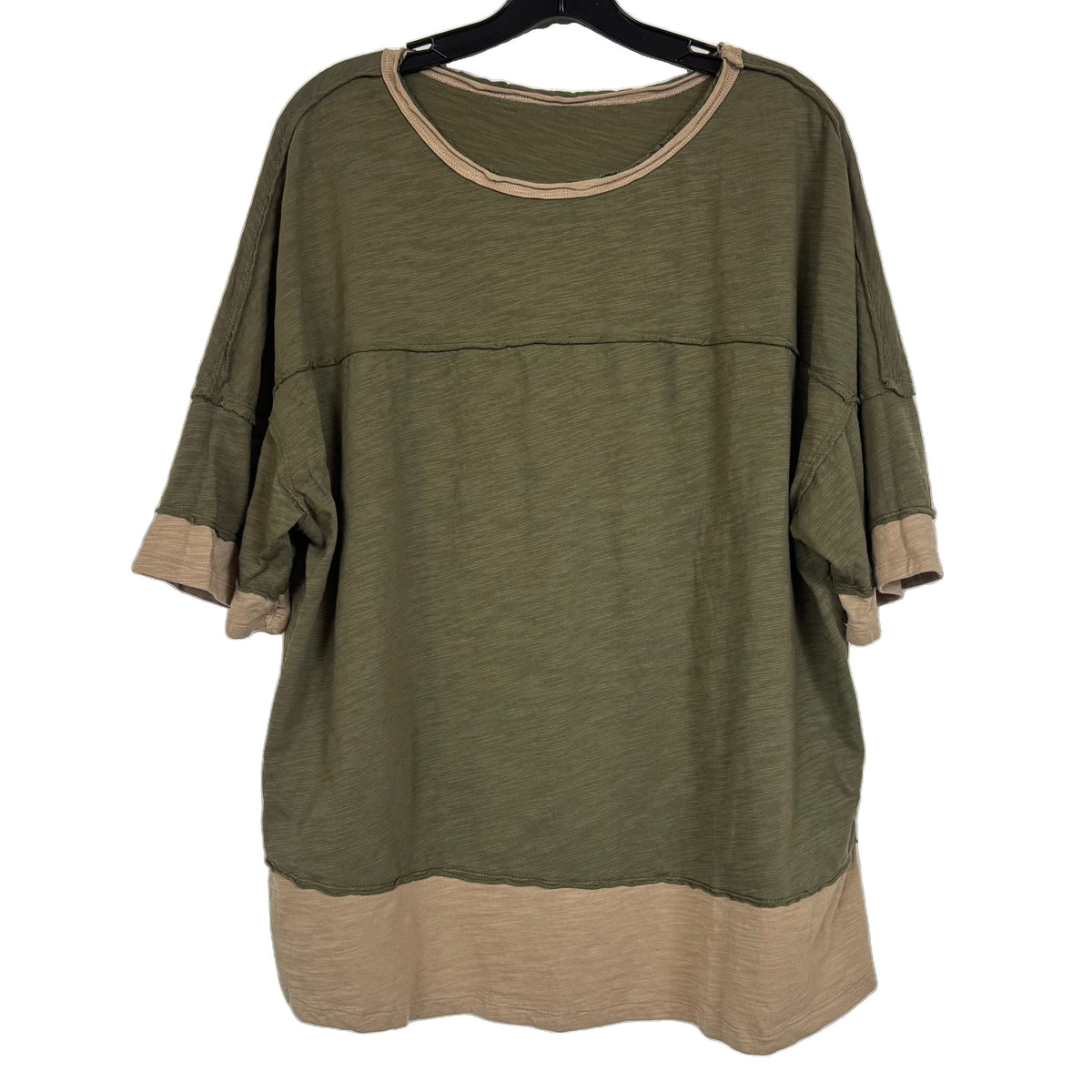 SHEIN Curve Women's Olive Green Colorblock Loose Fit Round Neck Shirt Size 0XL - Image 1