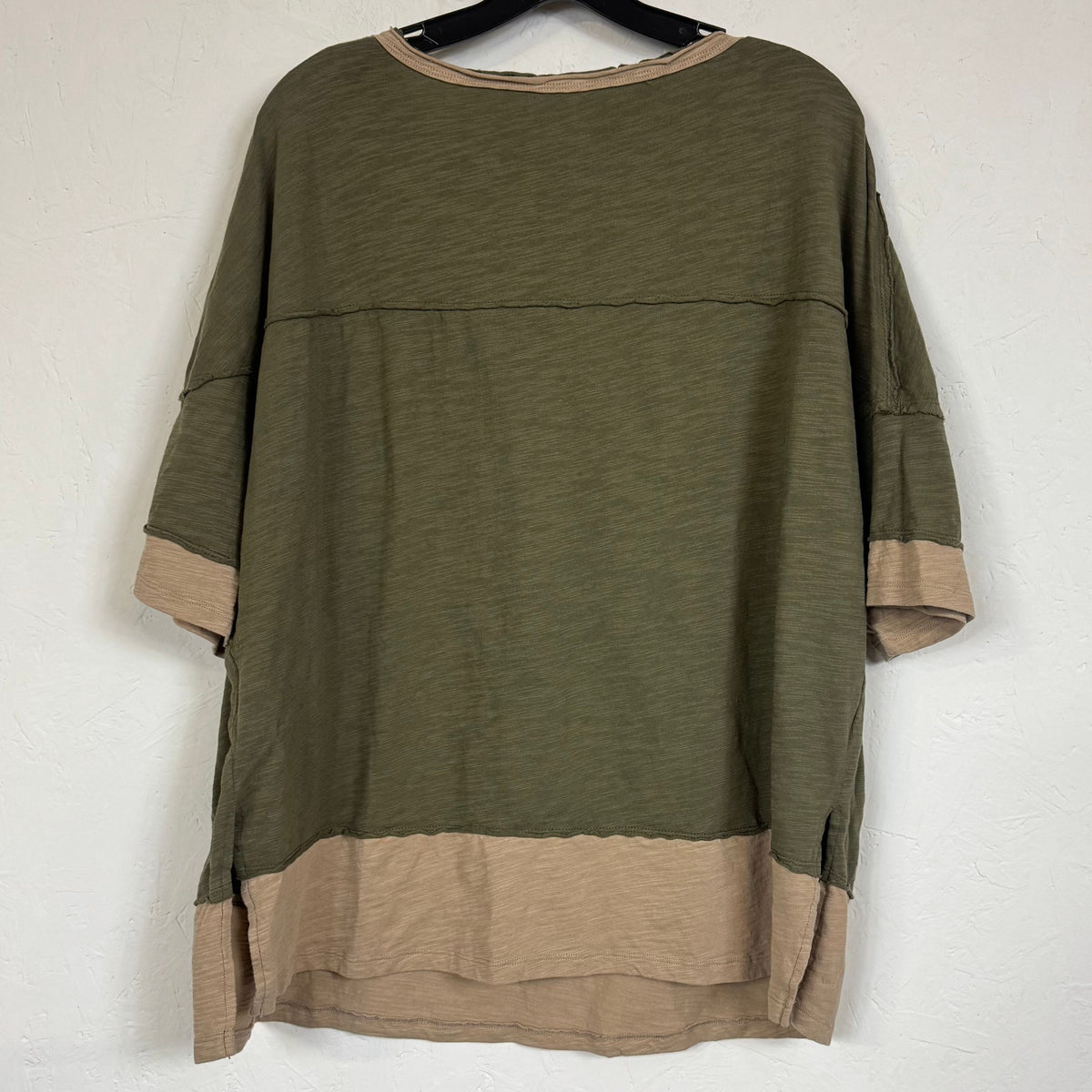 SHEIN Curve Women's Olive Green Colorblock Loose Fit Round Neck Shirt Size 0XL - Image 2