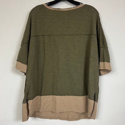SHEIN Curve Women's Olive Green Colorblock Loose Fit Round Neck Shirt Size 0XL - Image 2