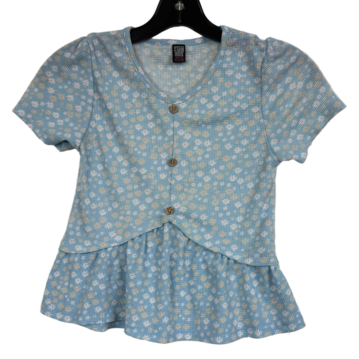 Star Ride Girls Blue Floral Peplum Blouse Medium - Image 1