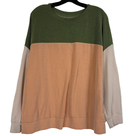 Color Block Ribbed Shirt Tan Green Cream Pullover - Image 1
