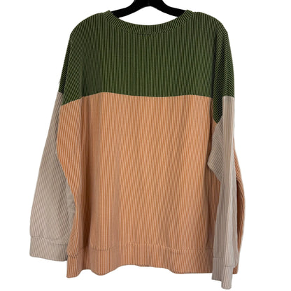 Color Block Ribbed Shirt Tan Green Cream Pullover - Image 2