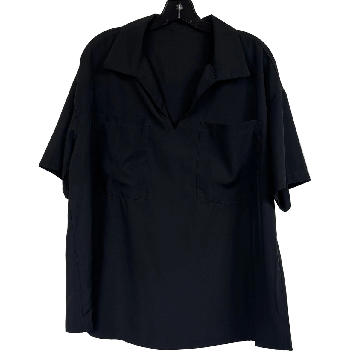 Oversized Short Sleeve Button Down Shirt 1XL Black - Image 1