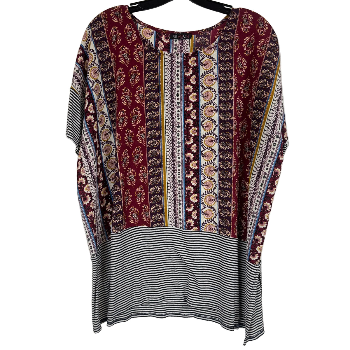 VISON Women's Patchwork Print Short Sleeve Tunic Size - Image 1