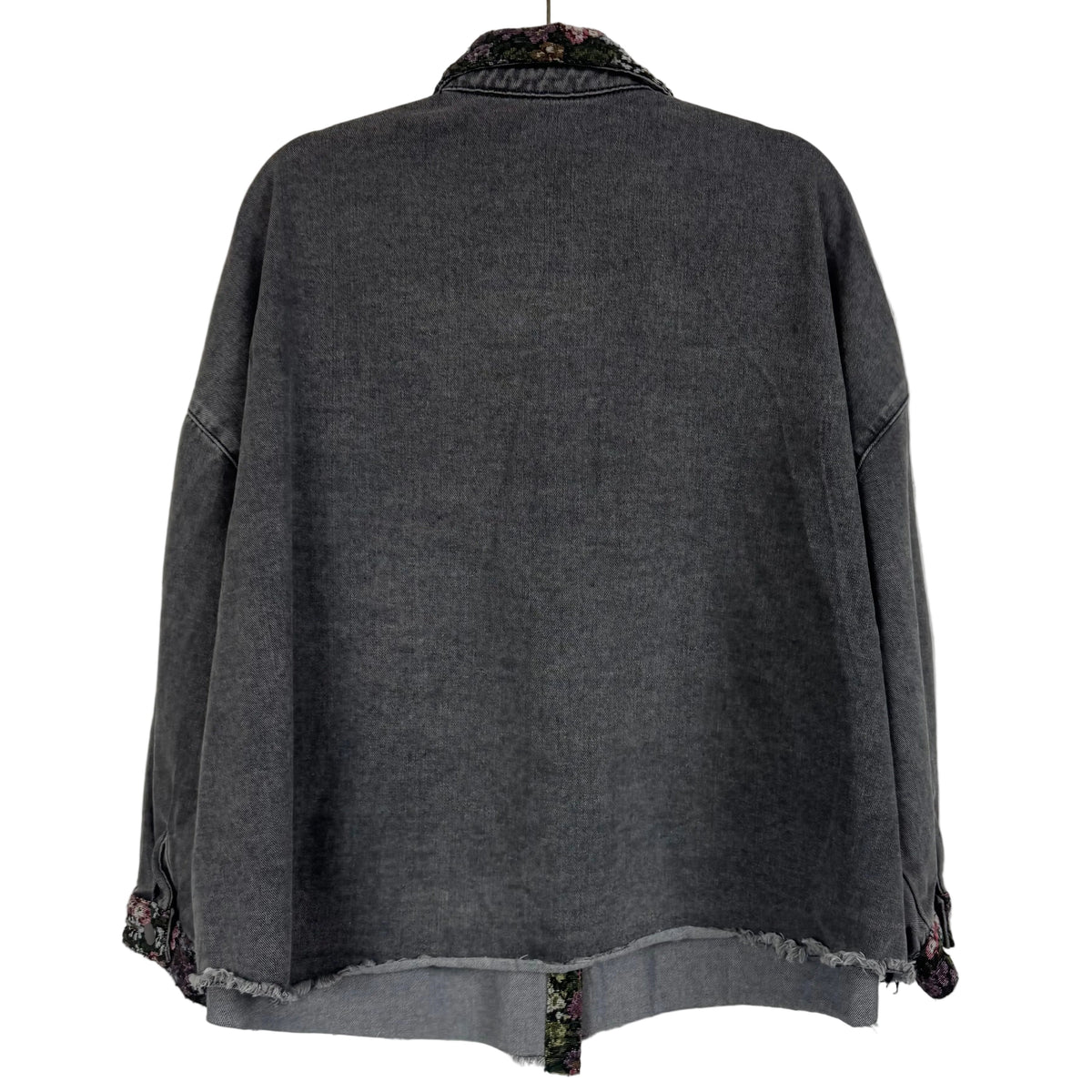 West Fade Shacket Washed Grey Denim Floral Trim Size Medium - Image 2
