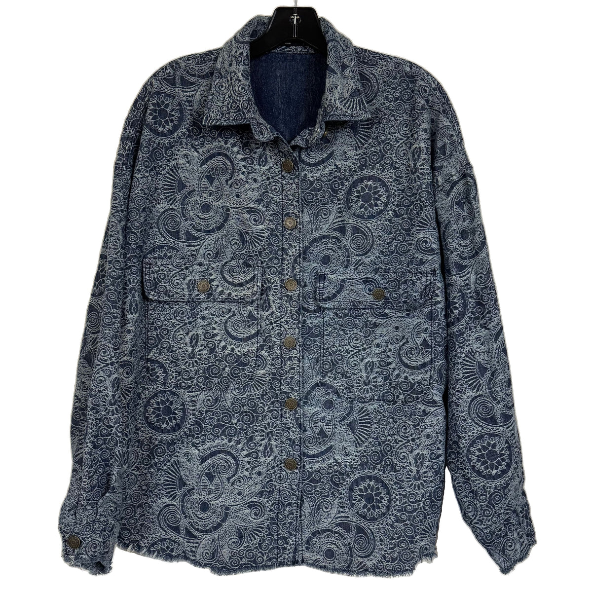 WESTFADE Women's Blue Button Up Paisley Jacquard Shirt Jacket Size Small - Image 1