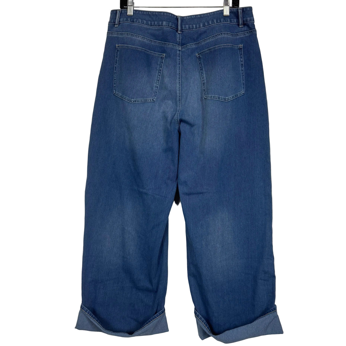 Halara Wide Leg Cropped Jeans Cuffed Hem Blue Denim Women's Size XL - Image 2