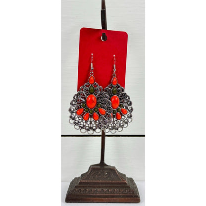 Fashion Jewelry Women's Orange Dangle Fishhook Earrings - Image 1