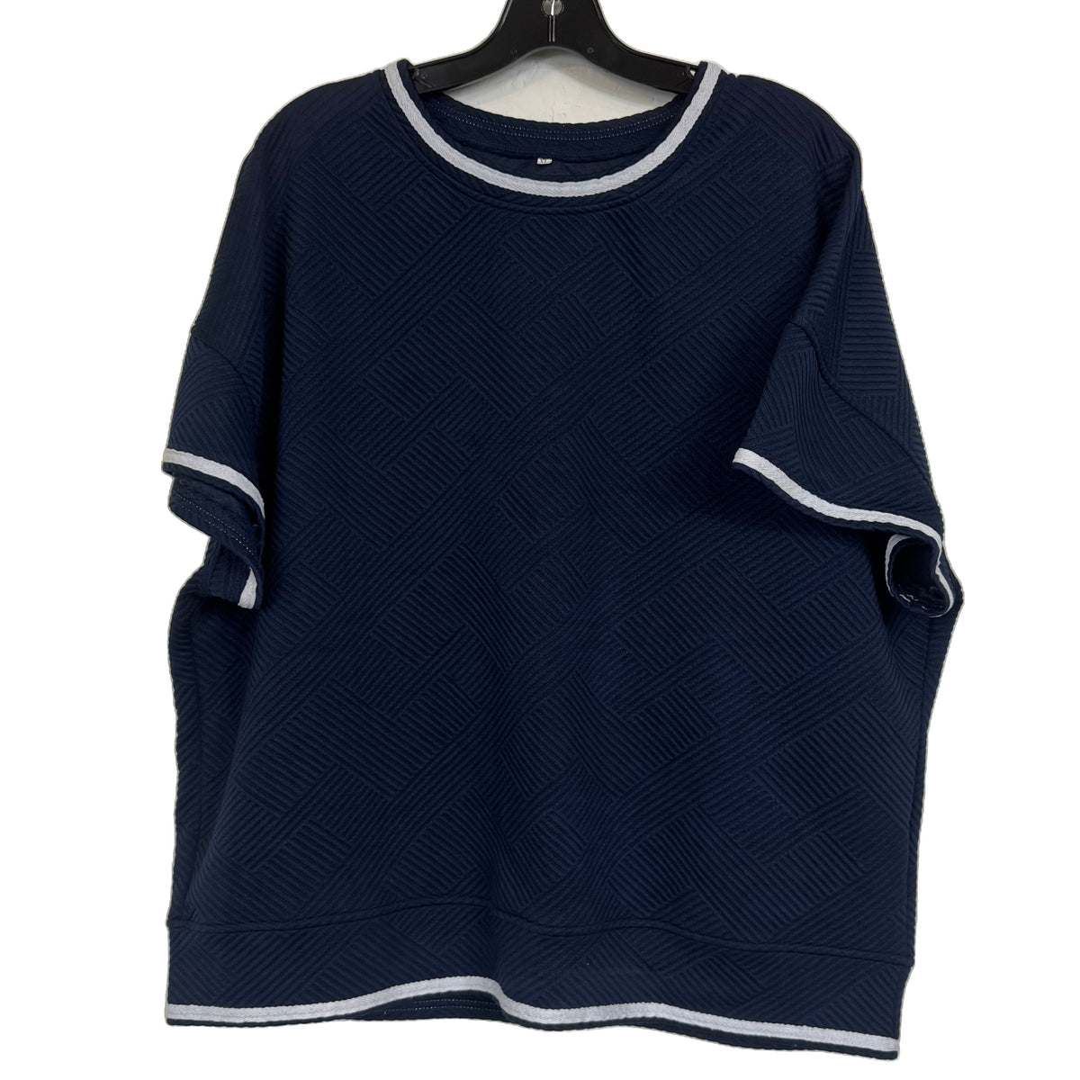 XL Navy Blue Textured Knit Lounge Set Short Sleeve White Trim Pants - Image 2